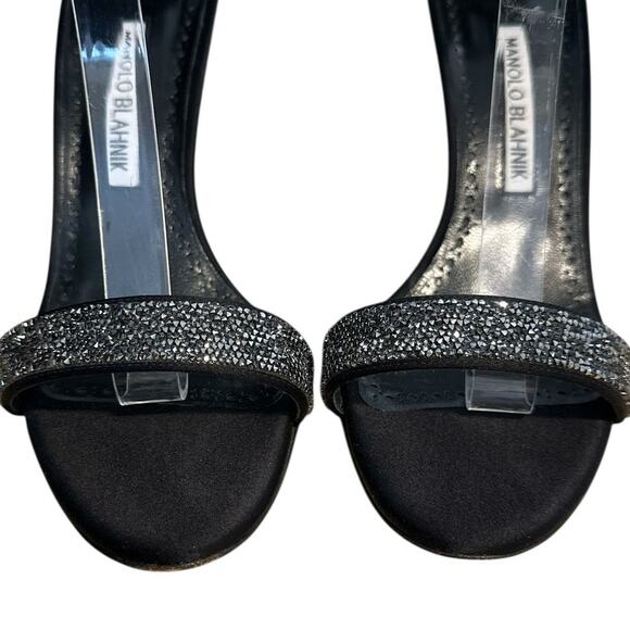Manolo Blahnik Black Satin Crystal Chaos High Heel Open Toe Sandal 39 - Picture 6 of 12